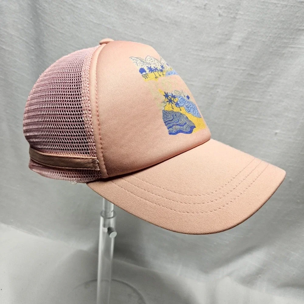 Roxy Trucker Hat Kids‎ OS Pink Tropical Beach Graphic Mesh Snapback Baseball Cap